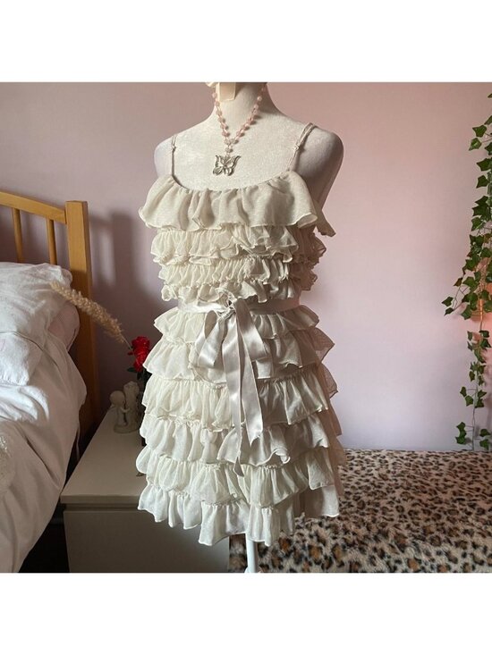 Mango Dresses & Skirts - Cream ruffle dress with bow detail
